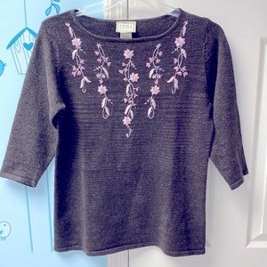 Vintage Erika Studio Embroidered Pink Violet Flowers Sweater Women's Size S !